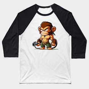 Armored Muscular Monkey Holding a Rifle Baseball T-Shirt